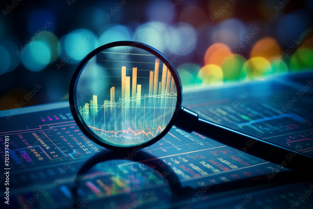 Financial inspection and strategy analysis in business using graphs and market reports