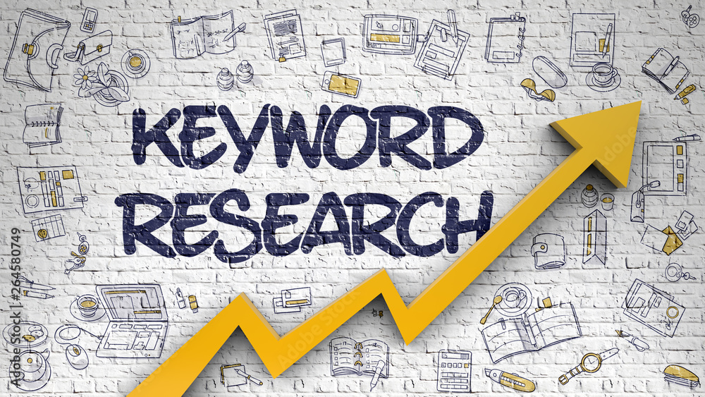 Keyword Research Drawn on White Brickwall. 3d.