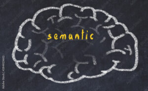 Drawind of human brain on chalkboard with inscription semantic