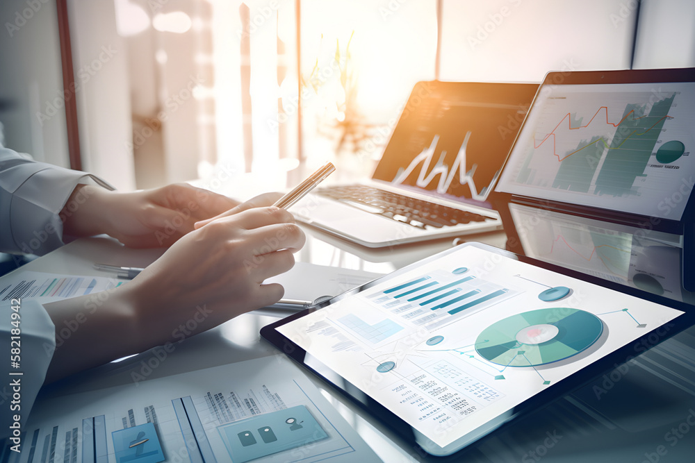 Healthcare and Medical insurance business virtual graph data and growth with Medical financial and doctor analyzing. Generative AI